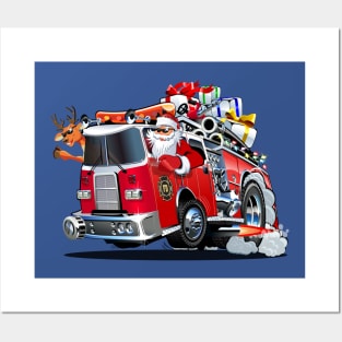 Cartoon Christmas firetruck Posters and Art